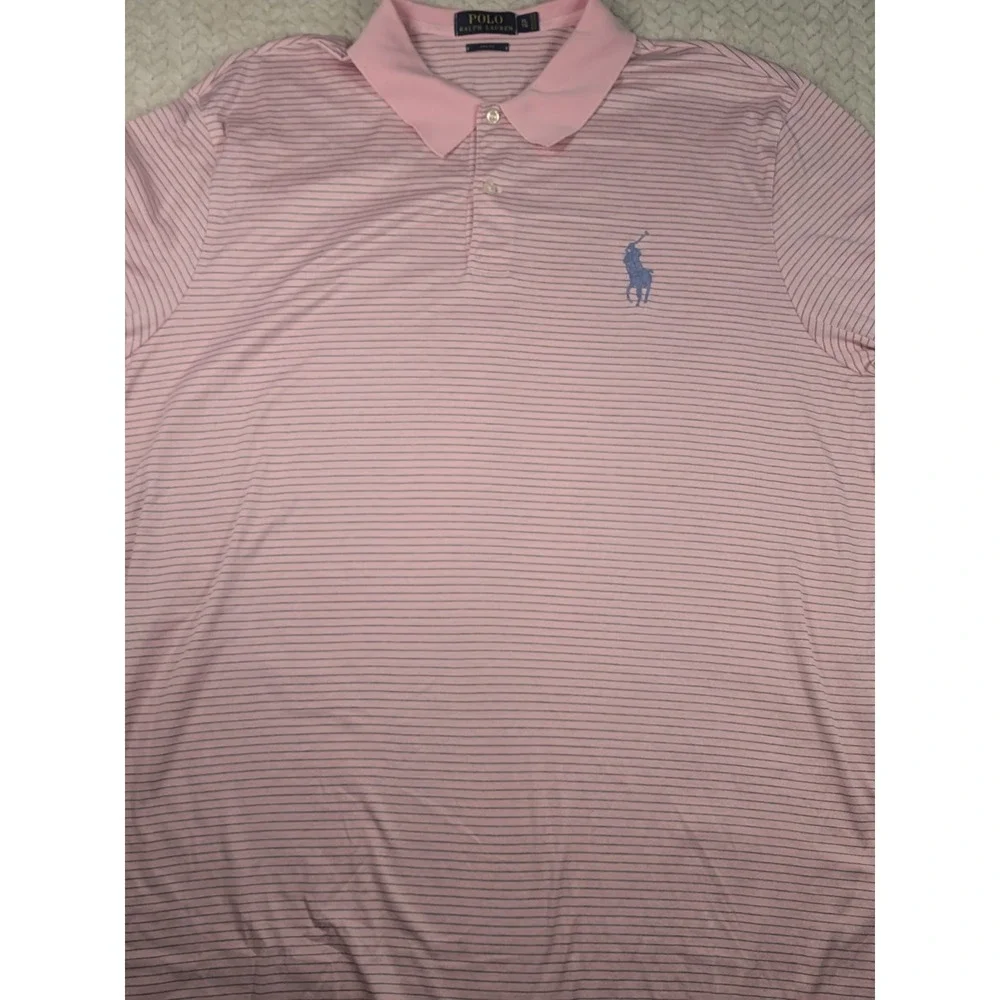 Polo Ralph Lauren Mens XL Pink Blue Striped Pro‎ Fit Polo Shirt Large Pony